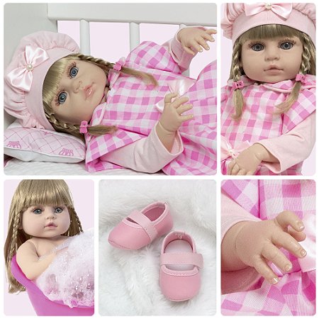 Boneca Bebe Reborn Realista Menina Loira Linda Pode Banho