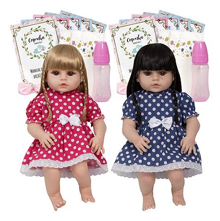 Boneca Reborn Realista Gêmeas Loira Morena + Kit Acessórios