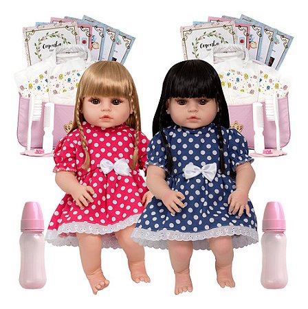 2 Boneca Reborn Gêmeas De Silicone Enxoval Completo Bolsa