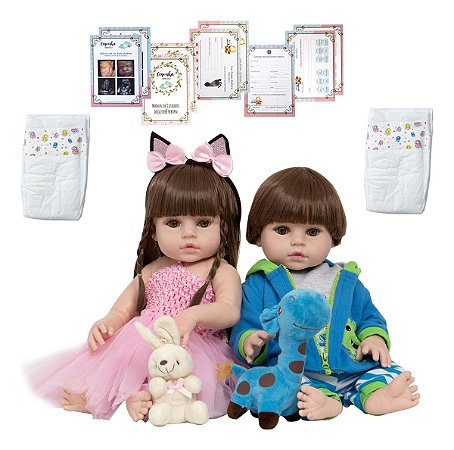 Boneca Reborn Realista Gemeos Jacarezinho Coelhinha Enxoval