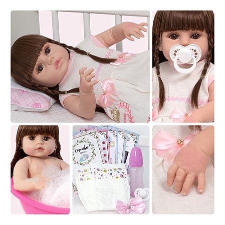 Boneca Reborn Realista Menina Princesa Baby 13 Itens Enxoval