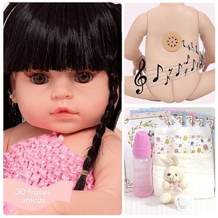 Boneca Reborn Realista Morena Bailarina Coelhinha 30 Frases