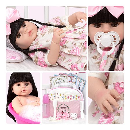 Boneca Reborn Realista Morena Com Enxoval Completo 20 Itens