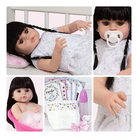 Bebe Reborn Realista Menina Morena Fofa Kit 13 Acessórios