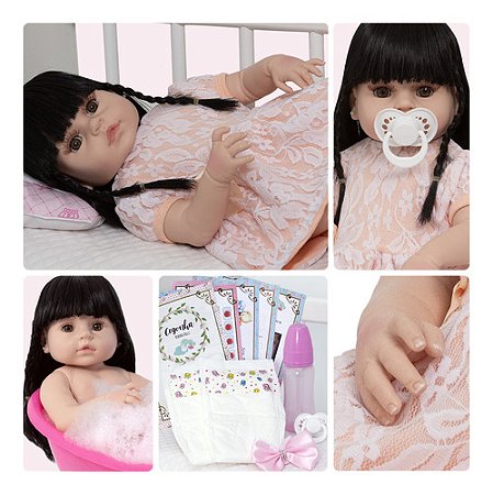 Bebe Reborn Menina Realista Morena Fofa Com Kit Acessórios