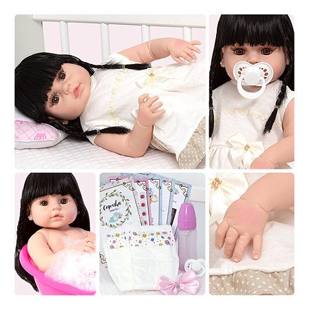 Boneca Reborn Realista Menina Morena Corpo De Vinil 13 Itens