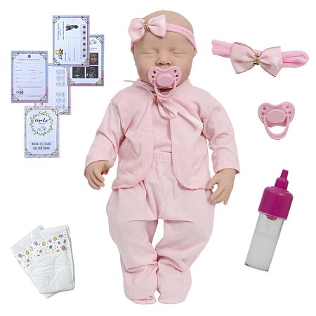 Boneca Reborn Menina Linda Olhos Fechados Com Kit Itens