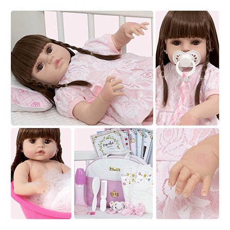 Boneca Reborn Realista Menina 46cm Enxoval Completo Bolsa