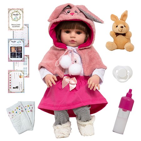 Boneca Reborn Realista Menina Coelhinha Enxoval 12 Itens