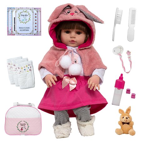 Boneca Tipo Reborn Bebê Realista Coelhinha Enxoval Completo