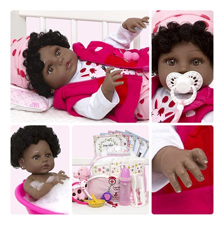 Boneca Reborn Realista Girafinha Negra Enxoval Luxo 24 Itens