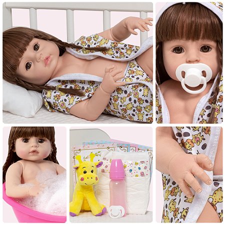 Boneca Reborn Realista Menina Girafa Saída De Banho 13 Itens