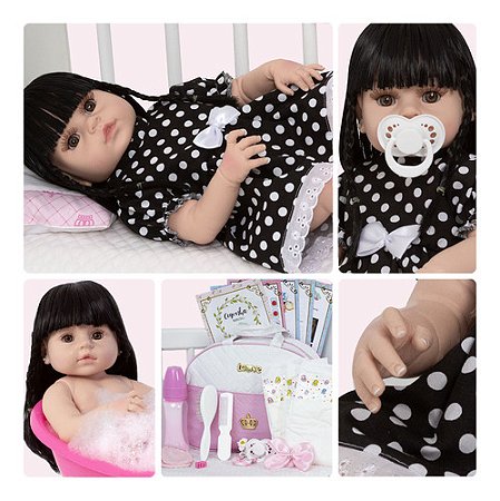 Boneca Reborn Realista Morena Linda Enxoval 20 Itens Bolsa