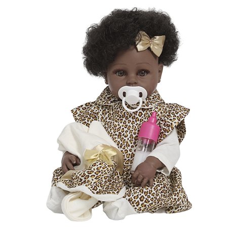 Boneca Reborn Realista Diva Cabelo Cacheado 13 Itens Oncinha