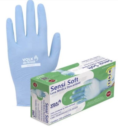 Luva Nitrílica Sensi Soft Azul Descartável sem Talco - Volk (100 Unidades) | CA - 46249