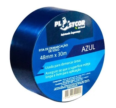 Fita Para Demarcação de Solo e Vidro Plastcor Azul 48MM x 30MTS