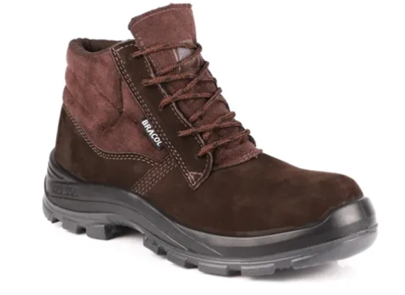 Botina Nobuck Amarrar Lingua Fole bico de composite - Marrom Café - Bracol - CA 42169