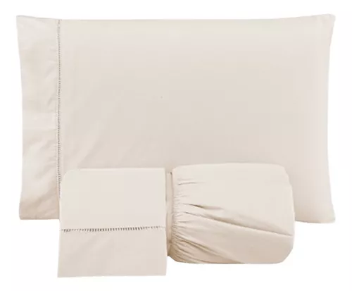 Jogo Lençol Cama Queen Size Elástico Percal 300 Fios Macio 3 Peças