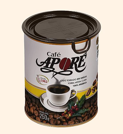 CAFÉ TORRADO EM GRÃO APORÉ 250G EMBALADO LATA GOURMET
