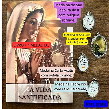 KIT PARA SANTIDADE - LIVRO 10 pilares da santidade mais 4 medalhas com relíquias (brinde)