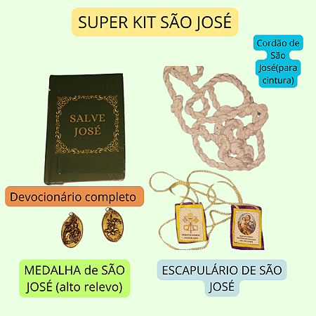 SUPER KIT SÃO JOSÉ - Devocionário + cordão + escapulário + medalha