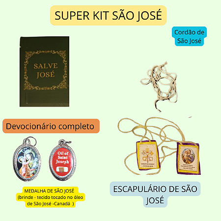 SUPER KIT SÃO JOSÉ - Devocionário + cordão + escapulário + medalha