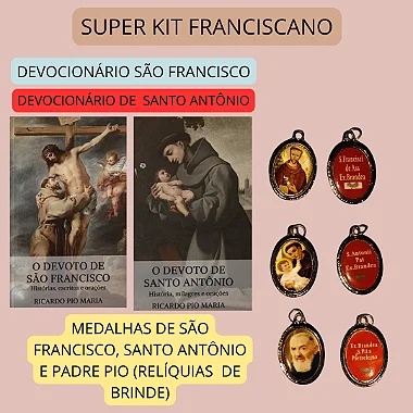 SUPER KIT FRANCISCANO: 2 DEVOCIONÁRIOS E 3 MEDALHAS