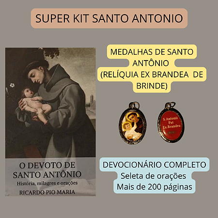KIT SANTO ANTONIO - DEVOCIONÁRIO + MEDALHA (relíquia ex brandea de Santo Antônio [brinde])  FRETE GRÁTIS