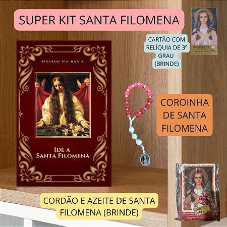 SUPER KIT SANTA FILOMENA- LIVRO + COROINHA + AZEITE, CORDÃO E CARTÃO(BRINDES)