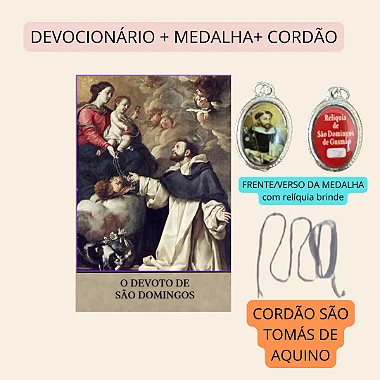 SUPER KIT DOMINICANO- DEVOCIONÁRIO + MEDALHA DE SÃO DOMINGOS (relíquia brinde) + CORDÃO DE SÃO TOMAS   FRETE GRÁTIS