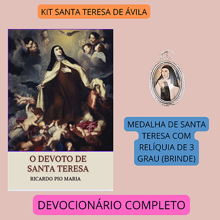 KIT SANTA TERESA DE ÁVILA - DEVOCIONÁRIO COMPLETO + MEDALHA(relíquia ex brandea brinde) com frete grátis