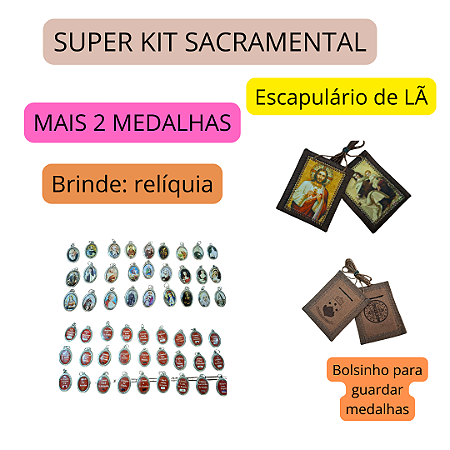 ESCAPULÁRIO DO CARMO + 2 MEDALHAS com RELÍQUIA de Brinde com Frete grátis