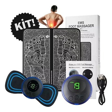 Kit Tapete e Mini Massageador Elétrico - Dor nos Pés e Musculares