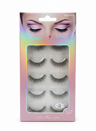 Cílios Postiços 5D/12 - Kit com 5 Pares - Amor Anjo