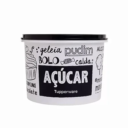 Tupper Caixa Açucar Preto e Branco 1,4kg