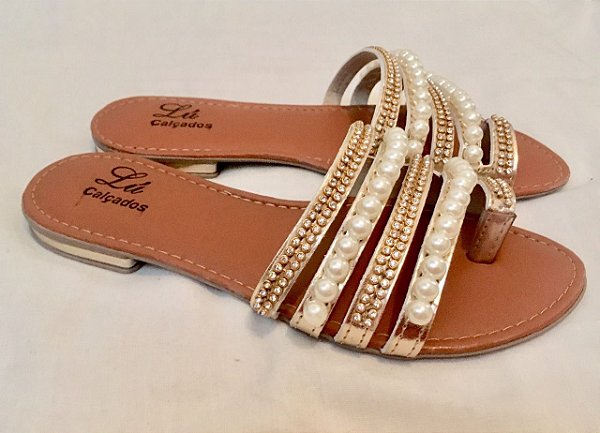 Rasteira com tiras modelo 2021 com perolas