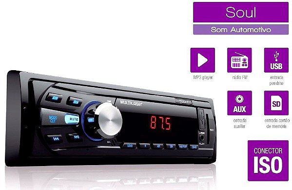 MP3 Player Multilaser Soul P3294 1 Din FM USB SD AUX Som Automotivo - FMA  Auto Parts