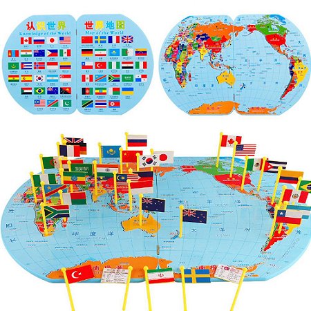 Mapa de madeira com 36 bandeiras