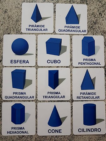Formas planas e sólidos geométricos - flashcards e e material Montessori