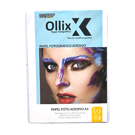 Papel Fotográfico Glossy Brilhante Adesivo A4 130g com 20 Folhas - Ollix