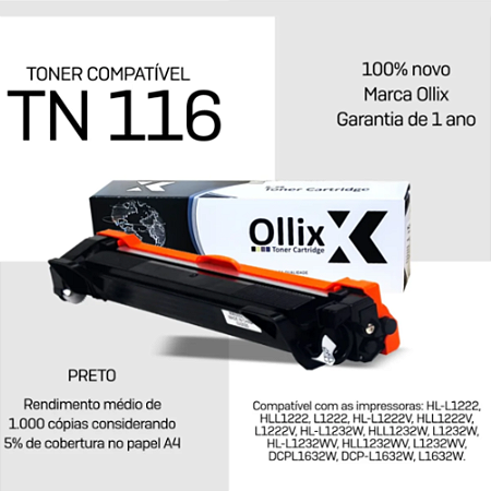 Toner Compatível Brother TN116 | TN 116 | HL-L1222 | 1222 | 1232 | DCP-L1632 | Ollix