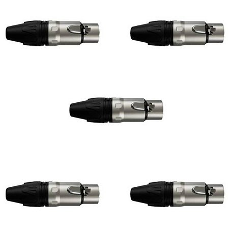 Kit de 5 Conectores Plug Xlr Canon Fêmea Cabo Wireconex