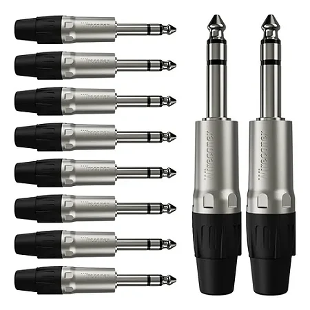 Kit Conector Plug P10 Stereo Cabo Guitarra Violão Baixo 10Un
