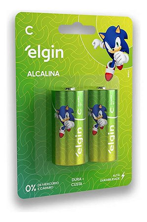 Pilha Alcalina Tipo C Elgin - Cartela Com 2 Unidades