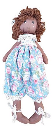 Boneca De Pano Artesanal Macacão E Flores 43cm