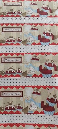 Tecido Tricoline Hora Do Chá Com Ginger 0,50 Cm X 1,40 Cm