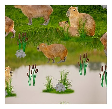 Tecido Tricoline Digital Capivara - Fernando Maluhy - 50cm X 1,5m