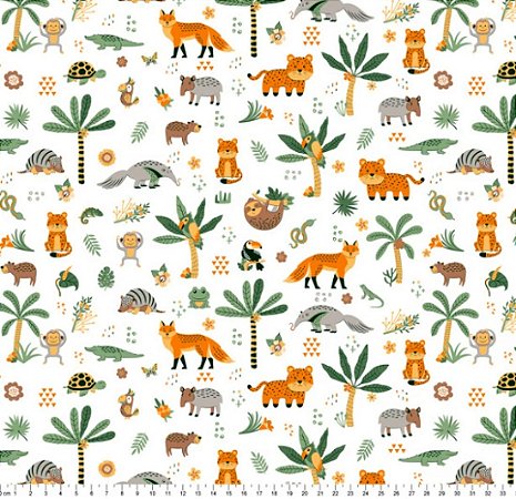 Tecido Tricoline Estampado Pantanal, 100% Algodão, Animais e Plantas, 150cm x 50cm Tecidos Caldeira