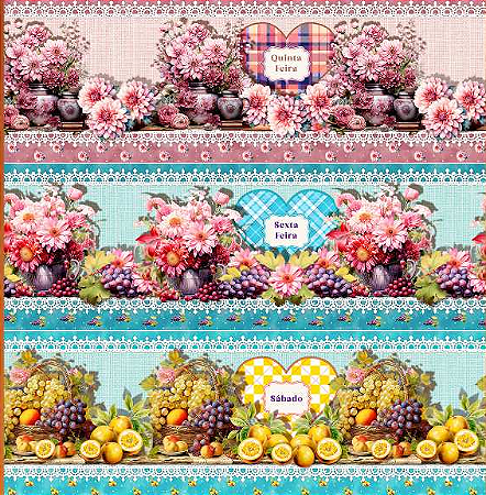 Tecido Tricoline Barrado Digital Coleção Home Decor, Semaninha com 10 Faixas, Fernando Maluhy, 55 x 150 cm