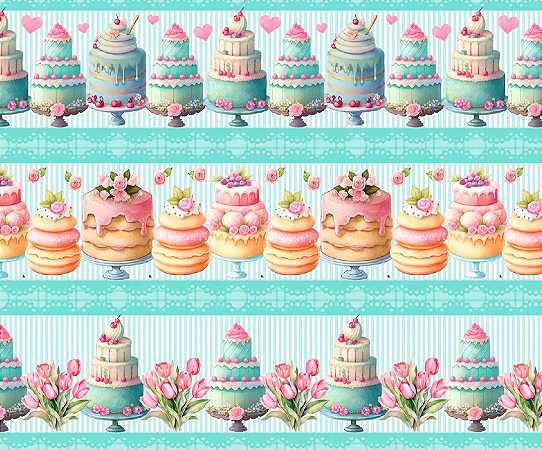 Tecido Tricoline Digital Barrado Bolos 55x150cm, 10 Faixas de 15cm, Fernando Maluhy